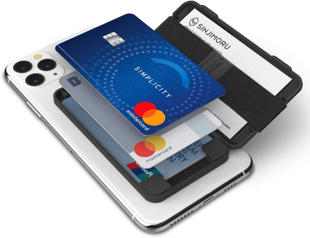 Sinjimoru Cell Phone Card Holder Wallet Case for Back of Phone, Secure Silicone Phone Stand. Card Zip 2 Black