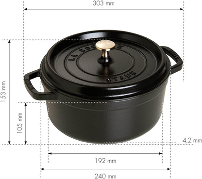 STAUB La Cocotte 7-Quart Cast Iron Round Cocotte, 6.75 L, Made in France, Black