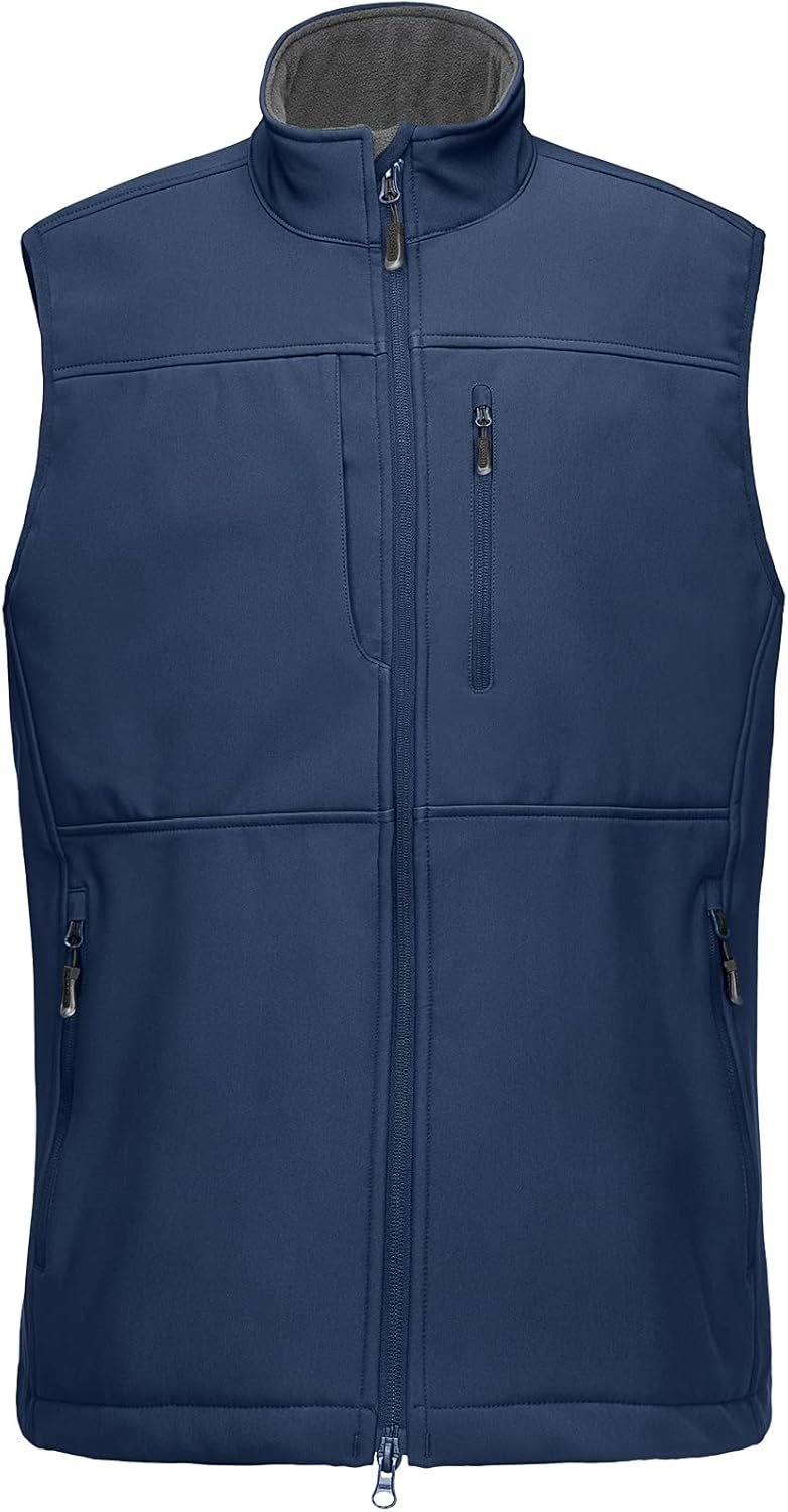 33,000ft Men's Lightweight Softshell Vest Fleece Lined Outerwear Gilet with 7 Pockets Zip Up Windproof Sleeveless Jacket Lightweight Outdoor Work Vest for Travel Golf Running Hiking