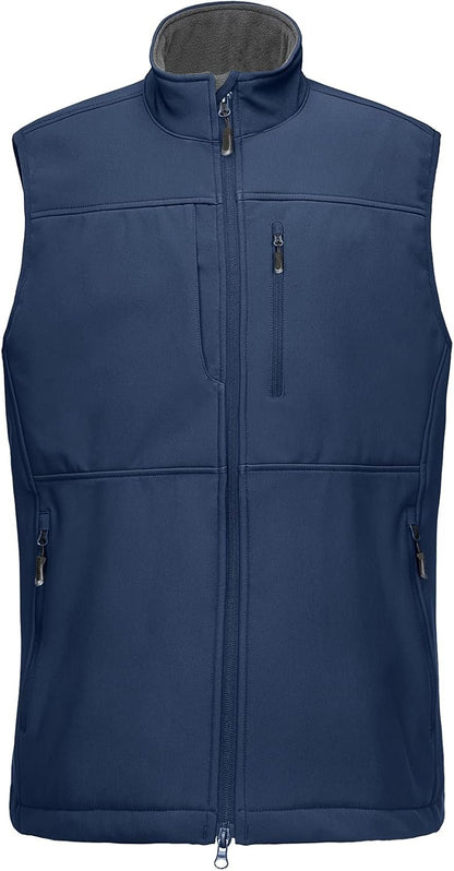 33,000ft Men's Lightweight Softshell Vest Fleece Lined Outerwear Gilet with 7 Pockets Zip Up Windproof Sleeveless Jacket Lightweight Outdoor Work Vest for Travel Golf Running Hiking