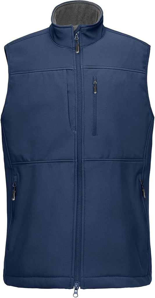 33,000ft Men's Lightweight Softshell Vest Fleece Lined Outerwear Gilet with 7 Pockets Zip Up Windproof Sleeveless Jacket Lightweight Outdoor Work Vest for Travel Golf Running Hiking