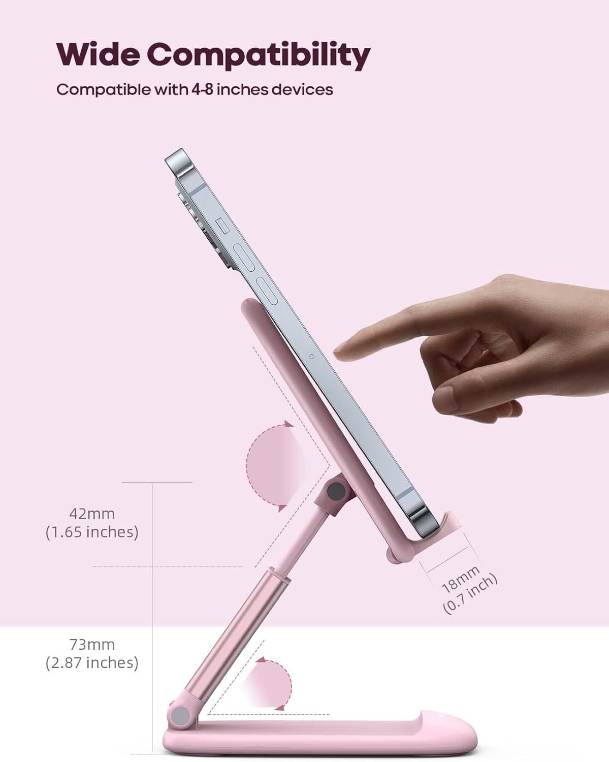 Lamicall Pink Phone Stand, Pink Desk Accessories - Rose Gold Pink Office Cell Phone Holder, for Desks, Desktop, Office Desk Accessories, Decor for Women, for iPhone, 4-8'' Phone