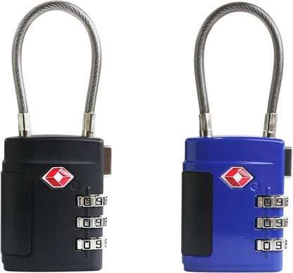 UP Security TSA Locks for Luggage, Small Padlock Combination, Luggage Locks TSA Approved, Combo Padlocks with Cable for Suitcase, Gym Locker, Backpack, Gun Case, Bag Zipper, Tool Box (Black+Blue)