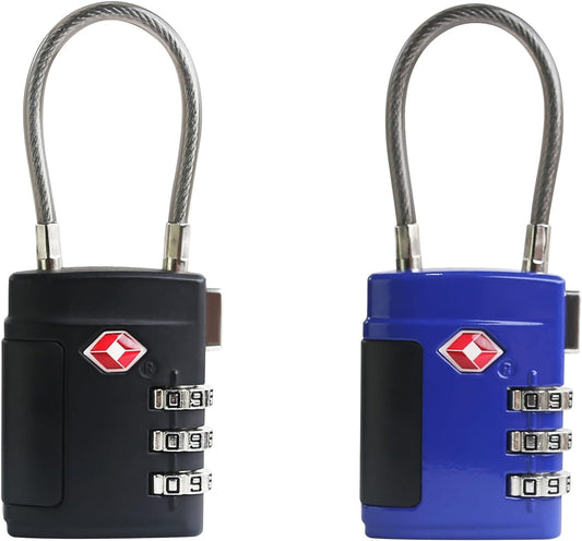 UP Security TSA Locks for Luggage, Small Padlock Combination, Luggage Locks TSA Approved, Combo Padlocks with Cable for Suitcase, Gym Locker, Backpack, Gun Case, Bag Zipper, Tool Box (Black+Blue)