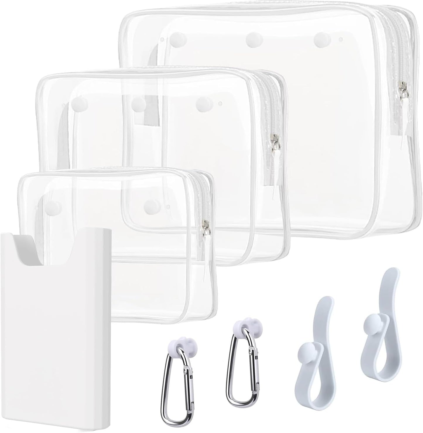 3 Pcs Clear Bogg Beach Tote Bag with 4 Pcs Insert Hooks and 1 Phone Holder Accessories for Bogg Bags Travel Makeup Clean Toiletry Brush Organizer Cosmetic Divider Storage Inner Pouch (White set of 4)