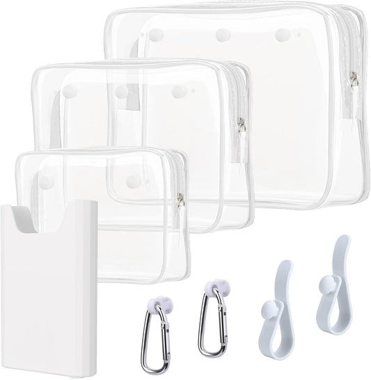 3 Pcs Clear Bogg Beach Tote Bag with 4 Pcs Insert Hooks and 1 Phone Holder Accessories for Bogg Bags Travel Makeup Clean Toiletry Brush Organizer Cosmetic Divider Storage Inner Pouch (White set of 4)