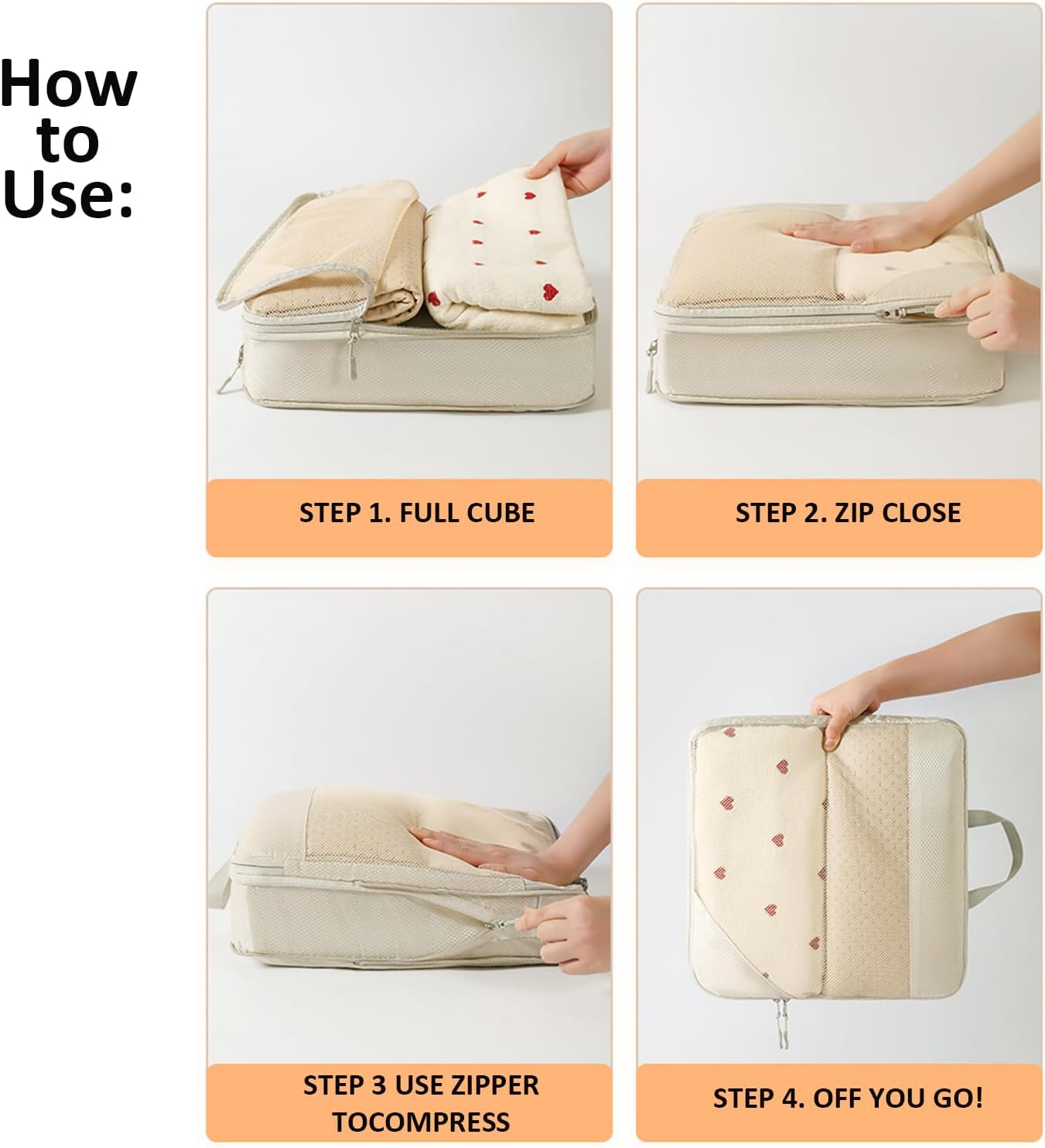 Compression Packing Cubes, Set of 8 Areaphmet Travel Packing Organisers travel packing cubes set Compression Bags for Travel Luggage Organizers for Suitcases Travel Accessories (Beige, 8pcs)