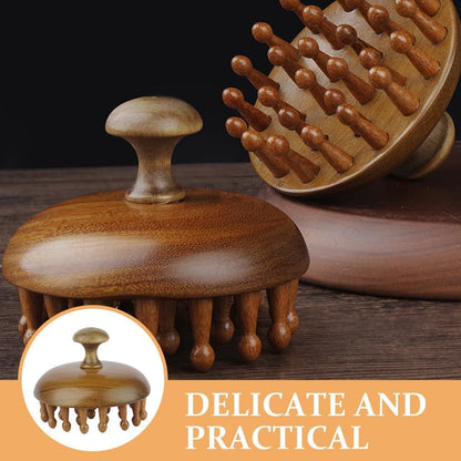Wooden Scalp Massager Brush, Round Head Design with Ball-Tipped Bristles, Hair and Scalp Care Tool