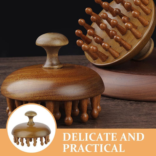 Wooden Scalp Massager Brush, Round Head Design with Ball-Tipped Bristles, Hair and Scalp Care Tool
