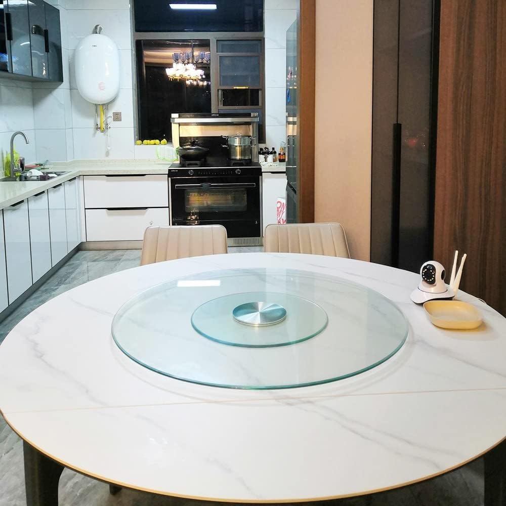 EMENAR 20in Dining Table Lazy Susan Turntable Tempered Glass Lazy Susan Transparent Round Rotating Tray Kitchen Serving Plate for Tabletop (Size : 60cm/24in)