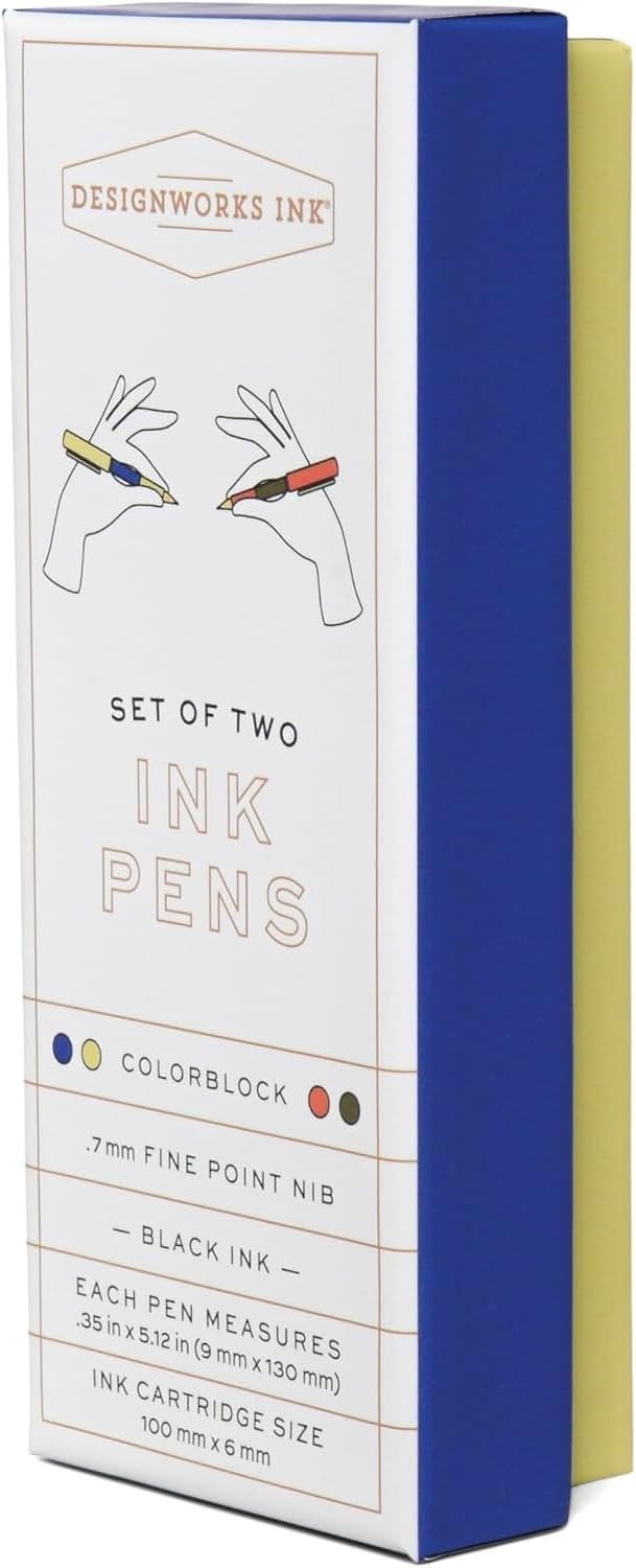 DesignWorks Ink Color Block Pens – Set of 2 Metal Ballpoint Pens with Matte Finish & Gold Accents for Journaling, Smooth Writing & Stationery, 0.7MM Ultra Fine Point – Cobalt Blue & Army Green