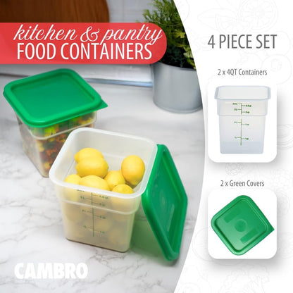 Cambro 4SFSPP190 4 Qt. Translucent Container with SFC2452 Kelly Green Lid, 4Quart, pack of 2
