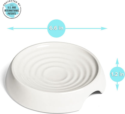 CatGuru Cat Bowls, Whisker Stress Free Cat Food Bowl, Reliefs Whisker Fatigue, Wide Cat Bowl, Non Slip Cat Food Bowls, Shallow Cat Dish, Cat Feeding & Watering Supplies (Ceramic, White)
