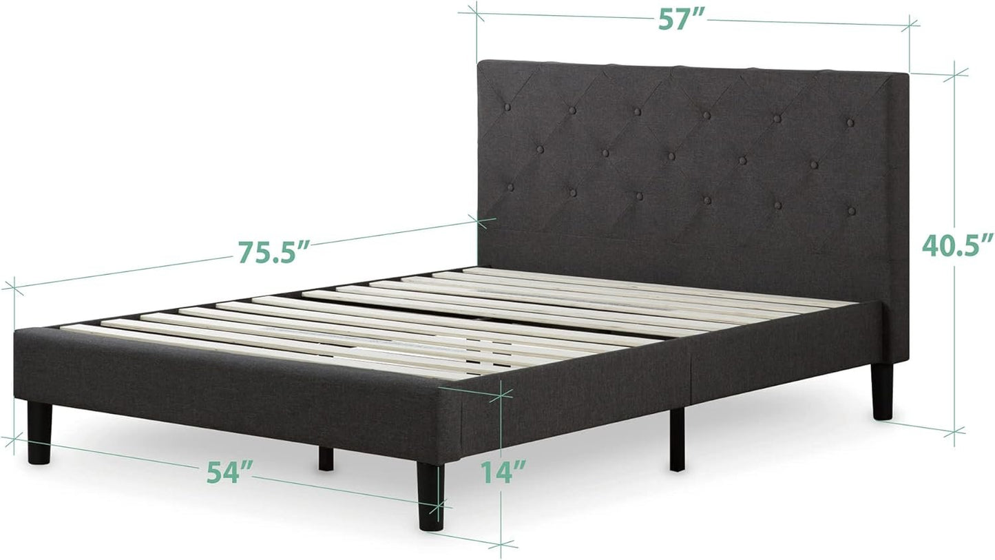 Zinus Full Bed Frame - Shalini Upholstered Platform Bed Frame with Full-Sized Headboard - Wood Slat Support, Easy Assembly, No Box Spring Needed, Underbed Storage Space, Dark Grey, Full Size