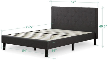 Zinus Full Bed Frame - Shalini Upholstered Platform Bed Frame with Full-Sized Headboard - Wood Slat Support, Easy Assembly, No Box Spring Needed, Underbed Storage Space, Dark Grey, Full Size