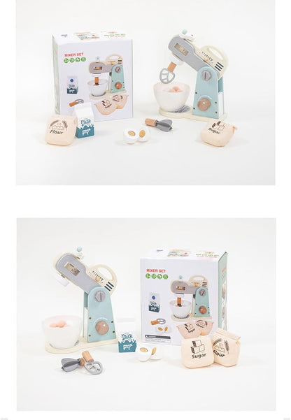 Jvjggag Blender Toy, Food Mixer Accessories, Realistic Action Wooden Kitchen Playset Equipment Pretend Play Toys for Children Girls Boys Baby Kids Aged 3-5