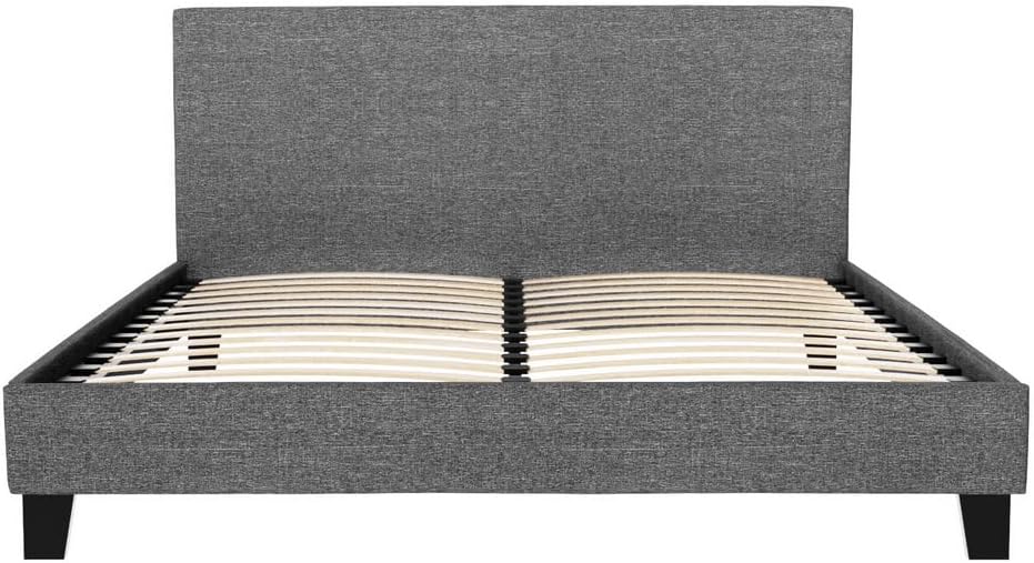 Artiss Queen Bed Frame Platform Wooden Headboard Beds Base Frames Bedroom Room Decor Home Furniture, Upholstered with Grey Faux Linen Fabric + Foam + Wood, Modern Design