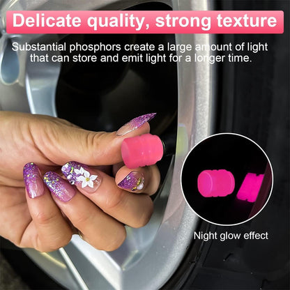 Tire Valve Stem Caps for Car, 12PCS Noctilucous Tire Air Caps Cover, Illuminated Auto Wheel Valve Stem Cap, Car Accessories Universal for Car, Truck, SUV, Motorcycles, Bike (Pink)
