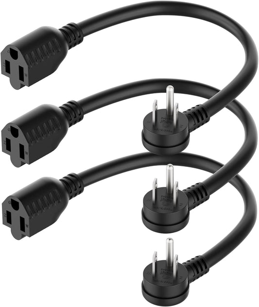 PLUGTUL 14 Gauge Short Extension Cord 1 FT, Black, Low Profile 3 Prong Power Extension Cord with Grounded for Safety, 3-Pack, 15A 1875W 125V, SJTW, ETL Listed, Outdoor/Indoor use.