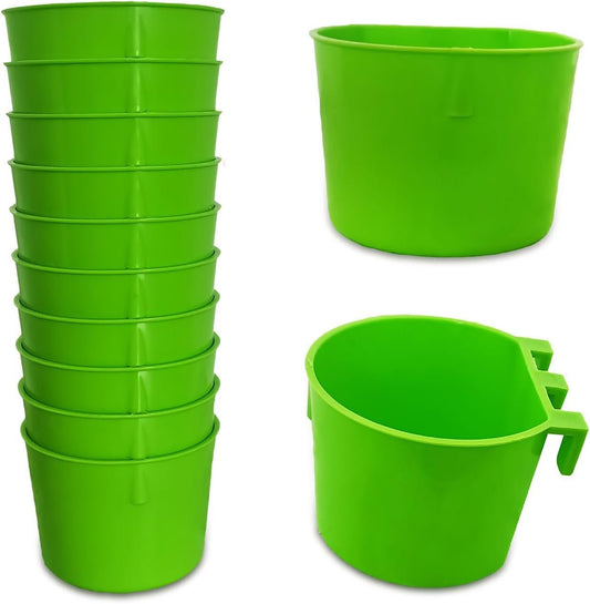 ORIBUKI 10 Pack Cage Cups Birds Feeders Seed Bowl Chicken Feeding Watering Dish Rabbit Water Food Hanging Wire Cages Box 8oz Coop Cups for Pet Parrot Parakeet Gamefowl Poultry Pigeon (Green)