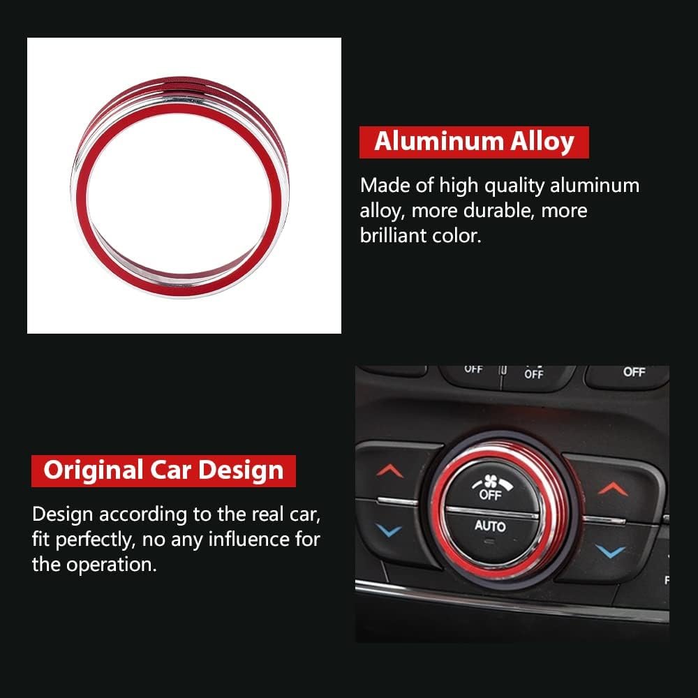 LECART for Jeep Grand Cherokee Interior AC Knob Covers Red Volume Knob Cover Auto Decoration Accessories Compatible for Jeep Grand Cherokee 2014 2015 2016 2017 2018 2019 2020 2021