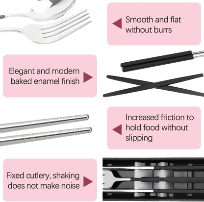 JEPELUS 2Pcs Stainless Steel Utensils Set for Lunch Box, Reusable Cutlery Set with Case for Adult Camping School Picnic Office Work, Potable Travel Cutlery Utensil Mute Dishwasher Safe(Black,Pink)