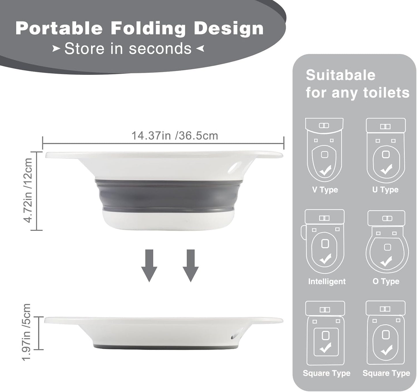 DEANIC Sitz Bath for Toilet Hemorrhoids, Postpartum Care, Collapsible Sits Bath Tub for Hemorrhoids Treatment, Yoni Steam Seat Basin, Bain de Siège Femme, Elderly Sit Bath with Towel (Grey+White)
