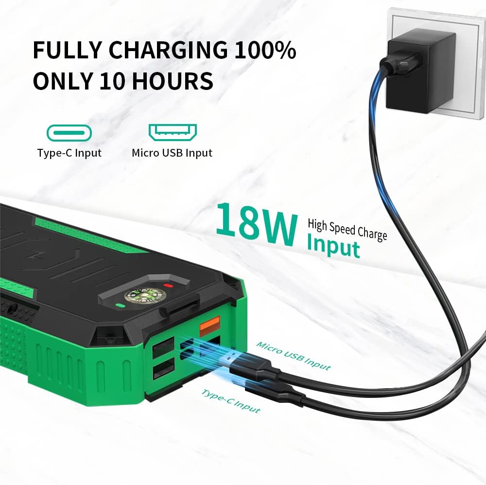 Fifilion 30000mah PD 22.5W Fast Charging & QI 15W Wireless Charging Solar Power Bank, Portable Charger with 6 Output & 2 Input, Dual Flashlight, IP54 Waterproof for Outdoor Hiking Camping