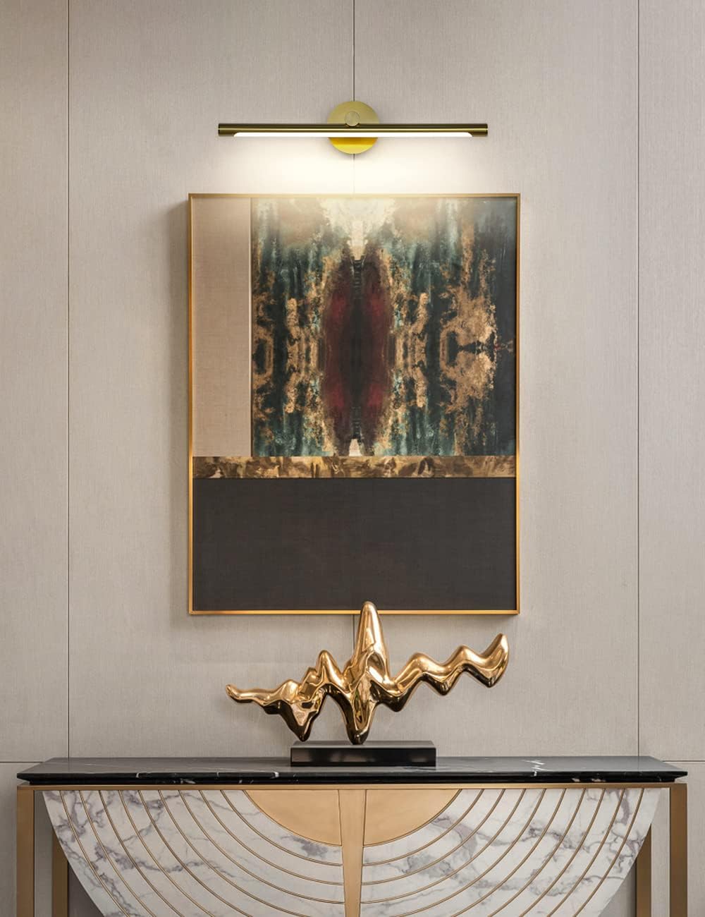 JUSHENG LED Picture Light for Paintings Gold Hard-Wired Connection Gallery Lighting Fixtures Dimmable Modern LED Picture Lights Artwork Display Lighting 24.21'' Inch 12W 3000K Warm White