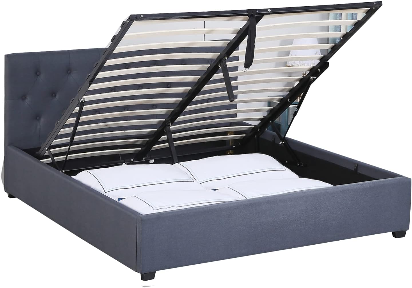 Milano Decor Gas Lift Bed Frame Capri Platform Base Bed with Storage Upholstered Modern Contemporary Design (King, Charcoal)
