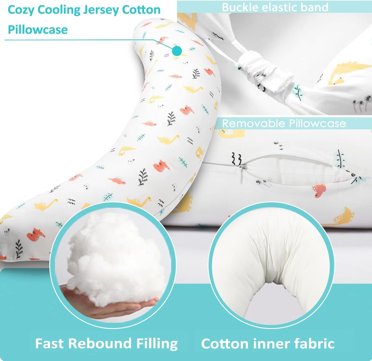 BYRIVER C Shaped Maternity Pillow for Sleeping Pregnant Women Body Pillow, Leg Knee Belly Support Sleep Pillow, Nursing Posture Breast Feeding Pillow, for New Mom (Dinasour)