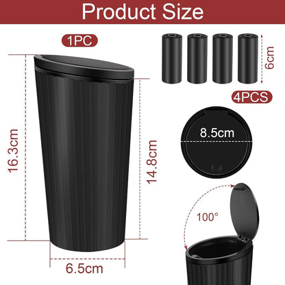 KILDOWS Car Rubbish Bin, Mini Dustbin with Black Lid Waterproof Portable Bin with 4 Rolls Garbage Bags Interior Accessories for Car Office Home