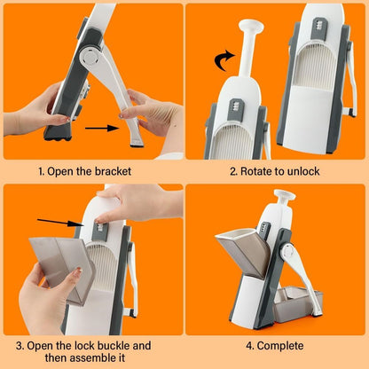 Kitchen Mandoline Slicer Set With Peeler Chopper for Fruit Vegetable Potato, Thickness-Adjustable Kitchen Tool for Fast Meal Prep(Grey+White)