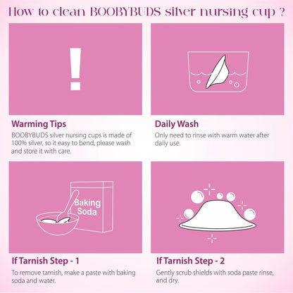 BoobyBuds The Original Silver Nursing Cups 999 Silver - Nipple Shields for Nursing Newborns - 100% Pure 999 Silver - Universal Fit - Soothe and Protect Sore Nipples - Essential for Breastfeeding Mothers (999 Silver XL Silicone Rings)