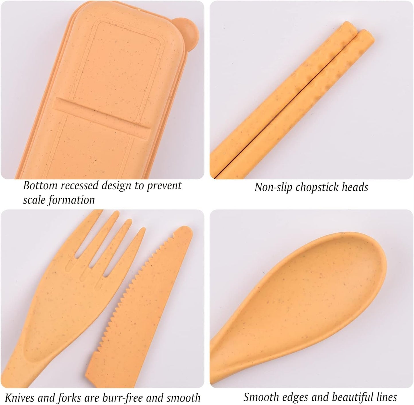 Reusable Utensils Set with Case, 4 Sets Wheat Straw Travel Cutlery Set, Portable Spoon Knife Fork Chopsticks Lunch Box Utensil Set