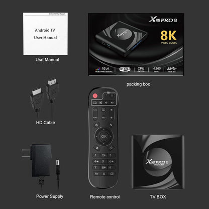 Android TV Box 13.0, 4GB RAM 32GB ROM Android Box RK3528 Quad-Core 64bit Cortex-A53 with Dual Wi-Fi 2.4G/5.0G, BT 5.0/ 3D Ultra HD 8K/ H.265/USB 3.0 Smart TV Box