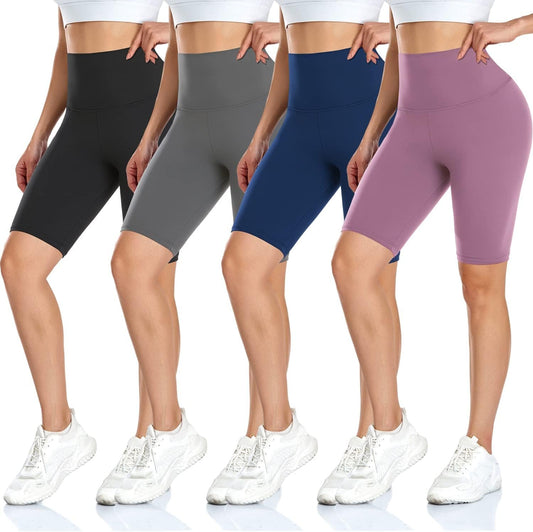 DHSO 4 Pack Biker Shorts for Women-8" High Waisted Soft Summer Womens Shorts Spandex Workout Shorts for Running Athletics