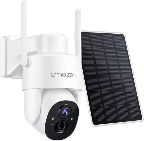 Solar Powered Security Camera TMEZON Outdoor Wireless 360Â° PTZ Camera for Home Surveillance with 3MP Night Vision Pan Tilt Solar Powered, Motion Detection Record 2.4Ghz WiFi vicohome app