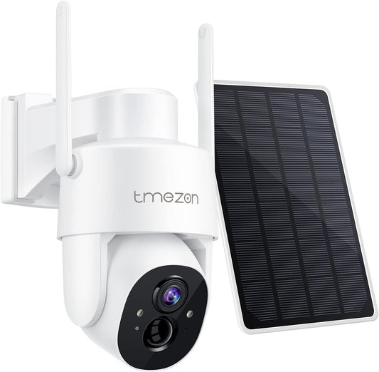 Solar Powered Security Camera TMEZON Outdoor Wireless 360Â° PTZ Camera for Home Surveillance with 3MP Night Vision Pan Tilt Solar Powered, Motion Detection Record 2.4Ghz WiFi vicohome app