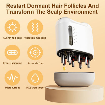 Electric Hair Brush & Scalp Massager with Oil Dispenser, Mess-Free Applicator for Nourishing Scalp and Hair Care, Rechargeable with USB Cable, Travel-Friendly, White
