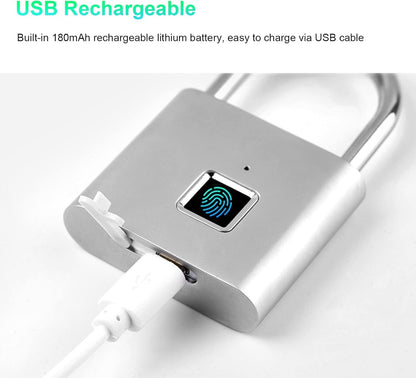 YaSao Smart Fingerprint Padlock Rechargeable Keyless 10 Fingerprints Morse Code Emergency Unlocking Easy Operation IP56 Waterproof Anti-Theft Security Padlock Door Luggage Backpack Lock