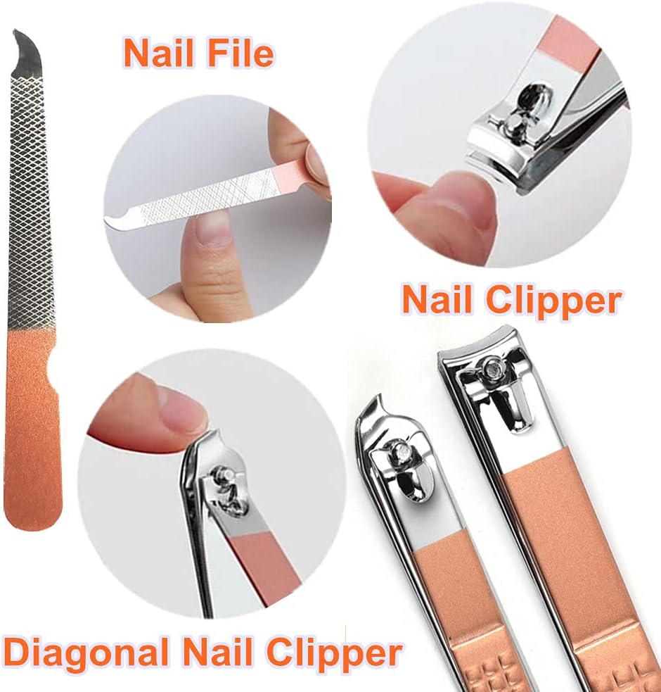 QURIPE Manicure Set, Luxury Manicure 7 In 1 Professional Pedicure Set, Nail Clippers Kit, Nail Care Tools with Luxurious Travel Case, Best Gifts For Women Girl(Rose Gold)