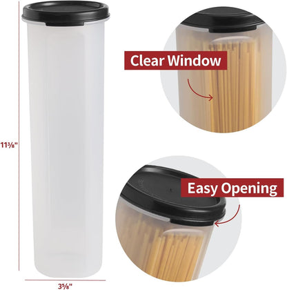 Tall Clear Spaghetti Pasta Container Storage With Lid. Multi-Purpose Kitchen Pantry Organization And Food Storage For Noodles Beans Straws - Airtight Leakproof Spaghetti Keeper BPA Free 37 oz.