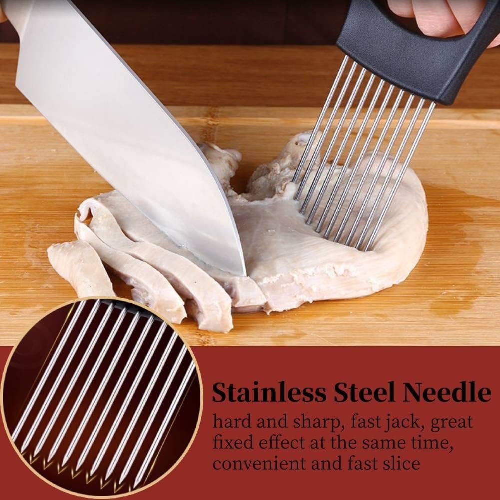 Onion Cutter Holder, Vegetable Slicer Cutting Tools with 10 Prongs, Meat Slicer Meat Tenderizer Needle, Handy Kitchen Gadgets Safety Cooking Tools