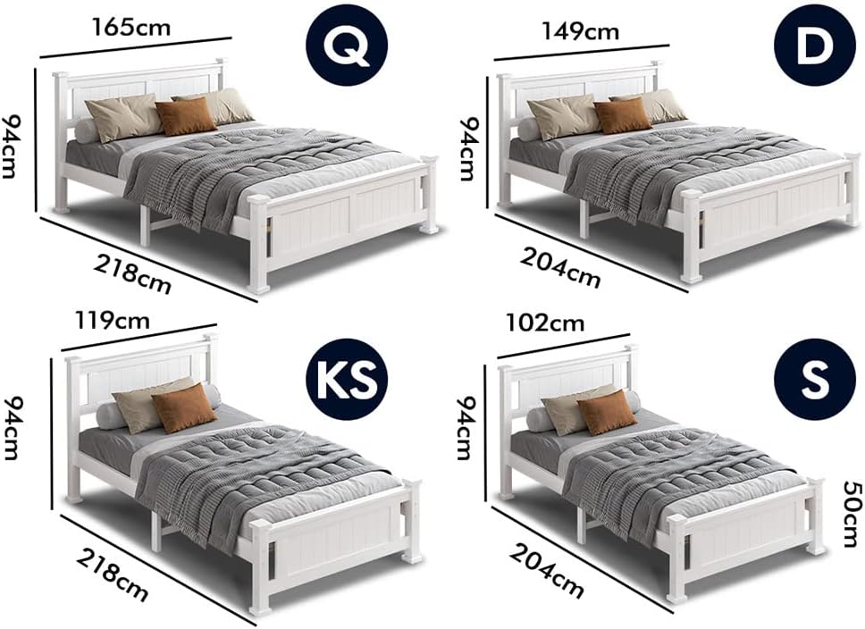 ALFORDSON Bed Frame Queen Wooden Bed Base with Solid Wood Pine Timber Slats, Mattress Base Platform Support, White Bed Foundation with Storage Space, Arne Series Home Bedroom Furniture