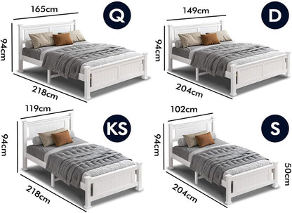 ALFORDSON Bed Frame Queen Wooden Bed Base with Solid Wood Pine Timber Slats, Mattress Base Platform Support, White Bed Foundation with Storage Space, Arne Series Home Bedroom Furniture