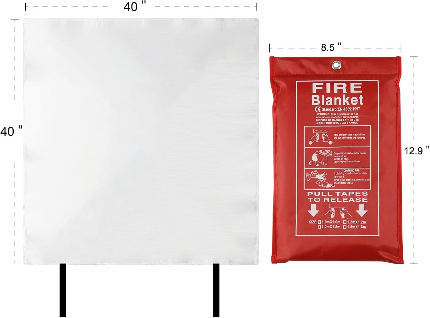 Emergency Fire Blanket - 2/4 Pack - Fire Suppression Blanket for Kitchen, 40" x 40" Fire Blanket for Home, Fiberglass Fire Blanket for Grill, Car, Fireplace, Office, Warehouse