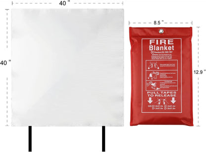 Emergency Fire Blanket - 2/4 Pack - Fire Suppression Blanket for Kitchen, 40" x 40" Fire Blanket for Home, Fiberglass Fire Blanket for Grill, Car, Fireplace, Office, Warehouse