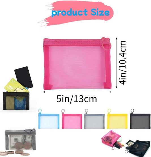 5 Pack Mini Zipper Mesh Bags, Portable Travel Cosmetic Pouch Kit Beauty Accessories Holder Bag Storage Coin Purse for Small Items Key (5-Color)