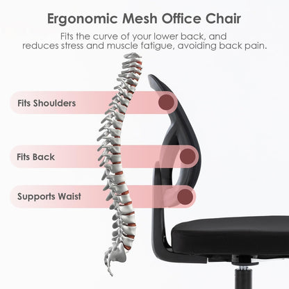 Moustache Task Office Desk Chair, Armless Executive Office Chair with Adjustable Height and Swivel Wheels for Home Studying Gaming (Black)